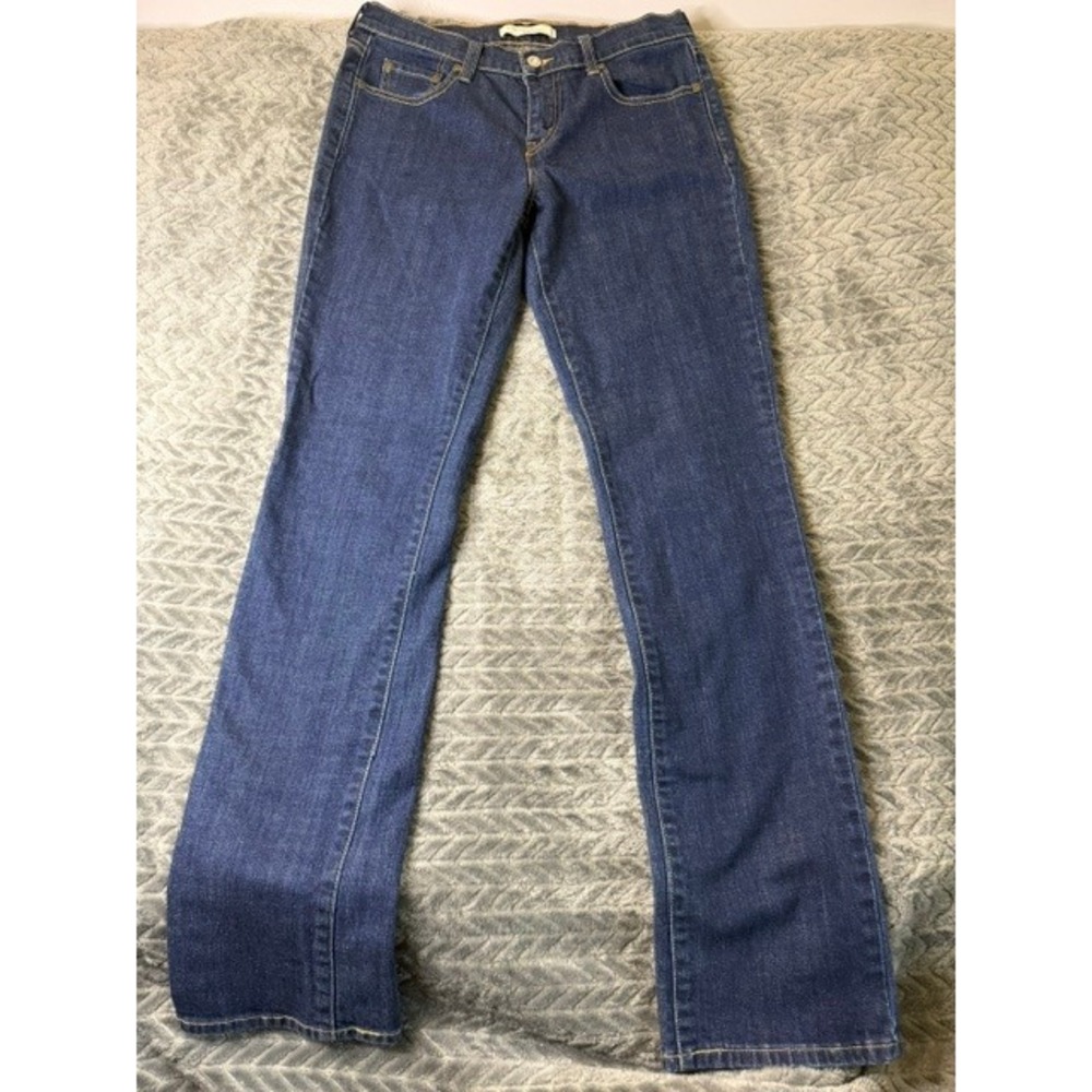 Levis 505‎ Straight Leg Jeans Womens 8 L Dark Wash Denim Stretch Pants 0317